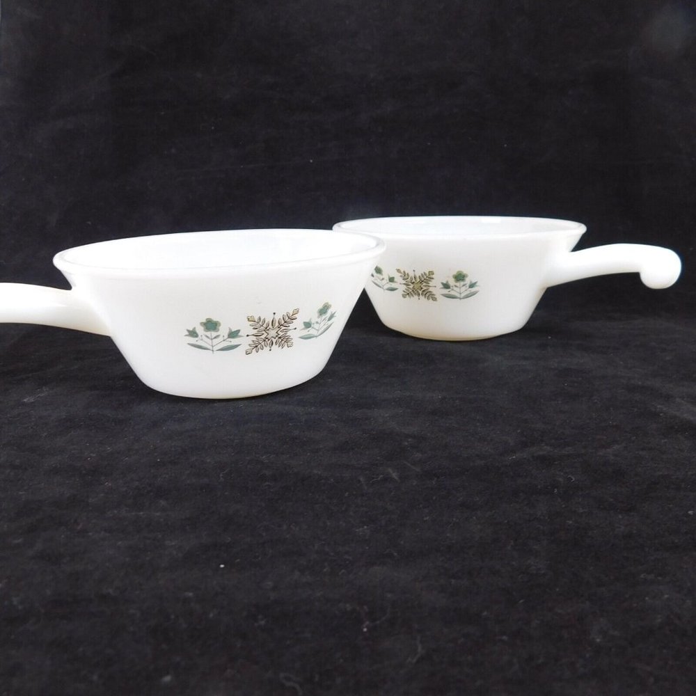 Set of 2 Anchor Hocking Fire King Meadow Green Individual Handled Casserole Dish